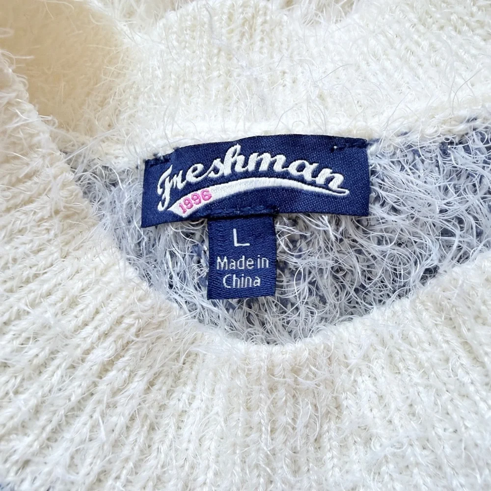 Freshman Cozy Cream and Blue Patterned Sweater